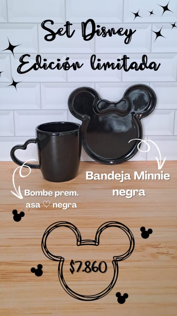 Set Disney: Bandeja Minnie negra+Taza bombé asa corazón negra